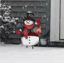Load image into Gallery viewer, Winter Snowman Metal Yard Art 27.75&quot; x 14&quot; Briarwood Lane