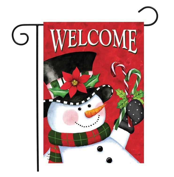 Christmas Snowman Welcome Garden Flag Candy Canes 12.5