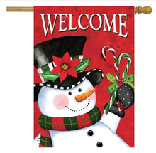 Load image into Gallery viewer, Christmas Snowman Welcome House Flag Candy Canes 28&quot; x 40&quot; Briarwood Lane