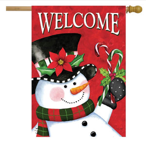 Christmas Snowman Welcome House Flag Candy Canes 28" x 40" Briarwood Lane