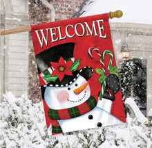 Load image into Gallery viewer, Christmas Snowman Welcome House Flag Candy Canes 28&quot; x 40&quot; Briarwood Lane