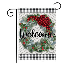 Load image into Gallery viewer, Roll over image to zoom in     Winter Wreath Welcome Garden Flag Checkered Patterned 12.5&quot; x 18&quot; Briarwood Lane