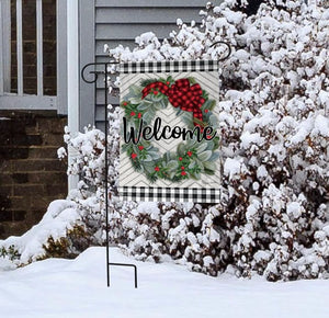 Roll over image to zoom in     Winter Wreath Welcome Garden Flag Checkered Patterned 12.5" x 18" Briarwood Lane