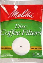 Load image into Gallery viewer, Melitta 628354 Disc Coffee Filters, Paper White, 3.5&quot;, 100-Pack