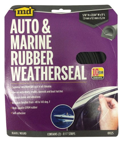 SKU:5315445 M-D Black Rubber Weatherstrip For Auto and Marine 17 ft. L X 5/16 in.