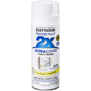 SKU:1396076 Rust-Oleum Painter's Touch 2X Ultra Cover Satin Blossom White Paint+Primer Spray Paint 12 oz